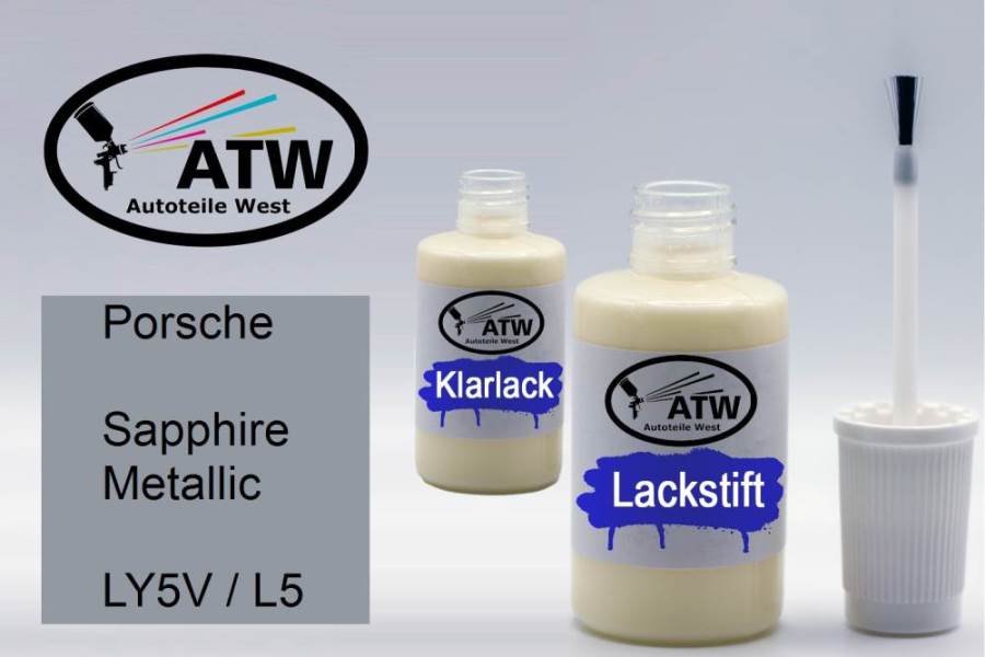 Porsche, Sapphire Metallic, LY5V / L5: 20ml Lackstift + 20ml Klarlack - Set, von ATW Autoteile West.